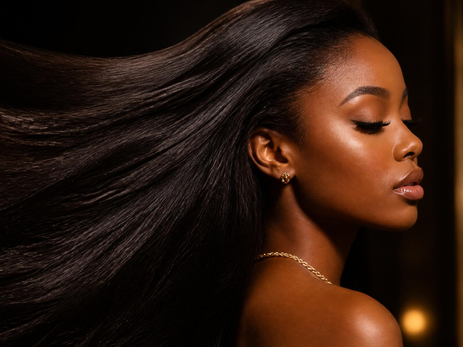 Close-up of glossy, healthy luxury hair extensions